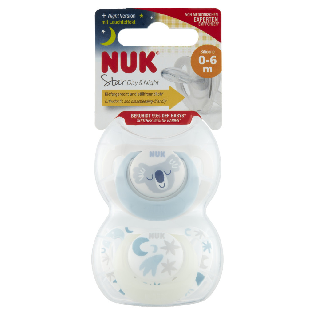 NUK Star Night&Day szilikon játszó- és altatócumi 0-6 hó 2 db (fiú)