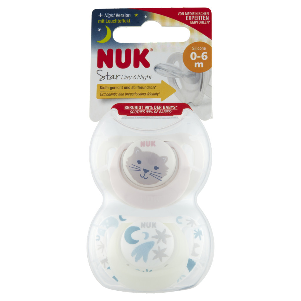 NUK Star Night&Day szilikon játszó- és altatócumi 0-6 hó 2 db (lány)