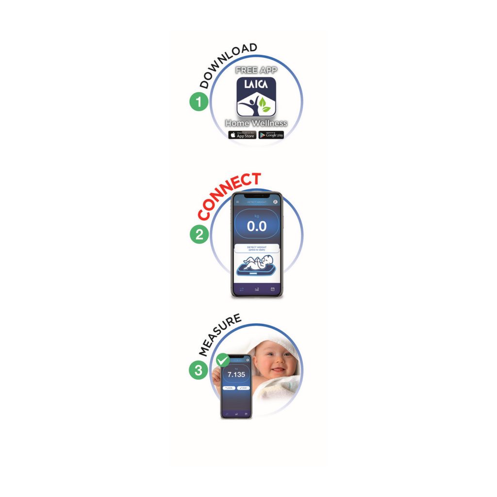 Laica okos elektronikus baby mérleg, APP  (20 kg / 5 g)