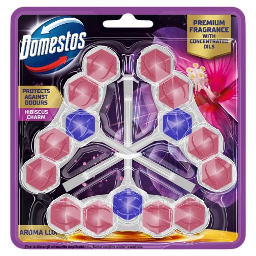 Domestos Aroma Lux WC frissítő blokk, Hibiscus Charm, koncentrált illóolajokkal (3x50 g)