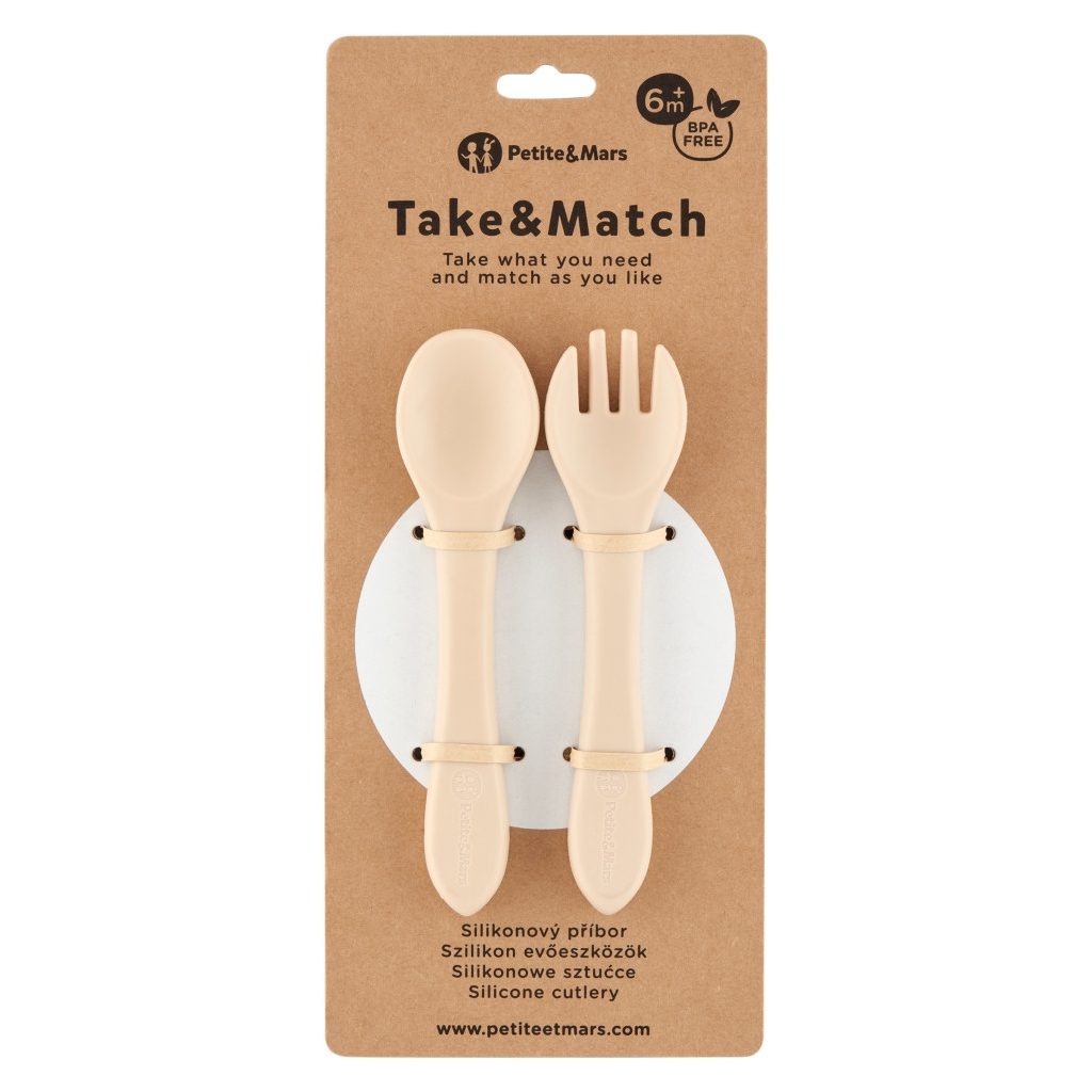 Petite&Mars Take and Match Szilikon evőeszköz szett, 6hó+ (homok)