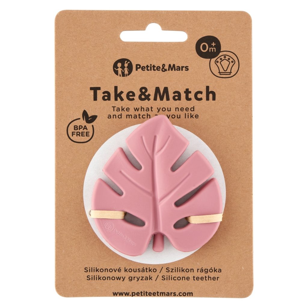 Petite&Mars Take and Match Levélke szilikon rágóka, 0 hó+ (rózsa)
