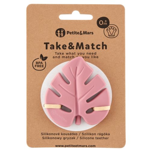 Petite&Mars Take and Match Levélke szilikon rágóka, 0 hó+ (rózsa)