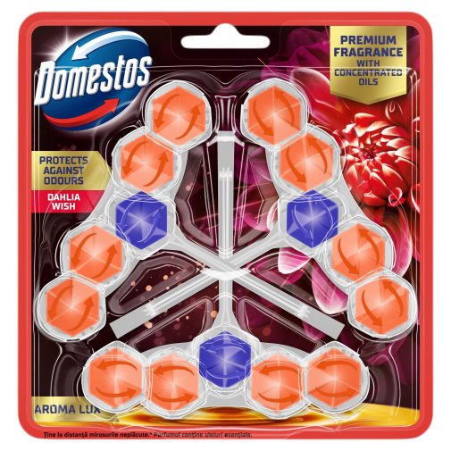Domestos Aroma Lux WC frissítő blokk, Dahlia Wish, koncentrált illóolajokkal (3x50 g)