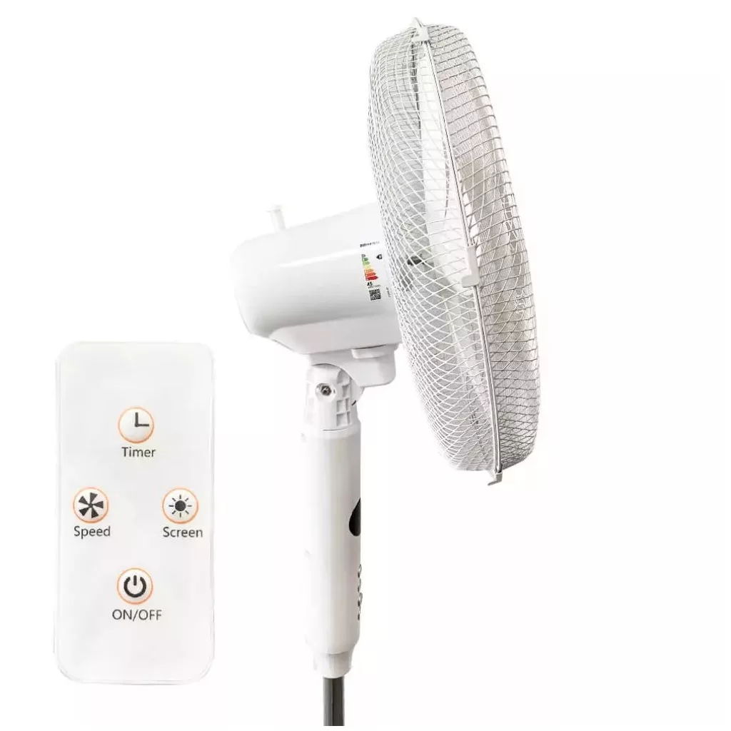 Álló ventilátor távirányítóval, 8 sebesség, időzítő (fehér)