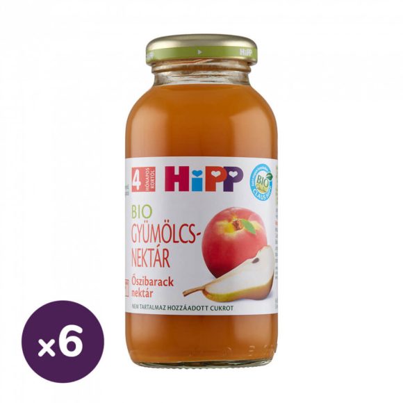Hipp BIO őszibarack gyümölcsnektár C-vitaminnal, 4 hó+ (6x200 ml)
