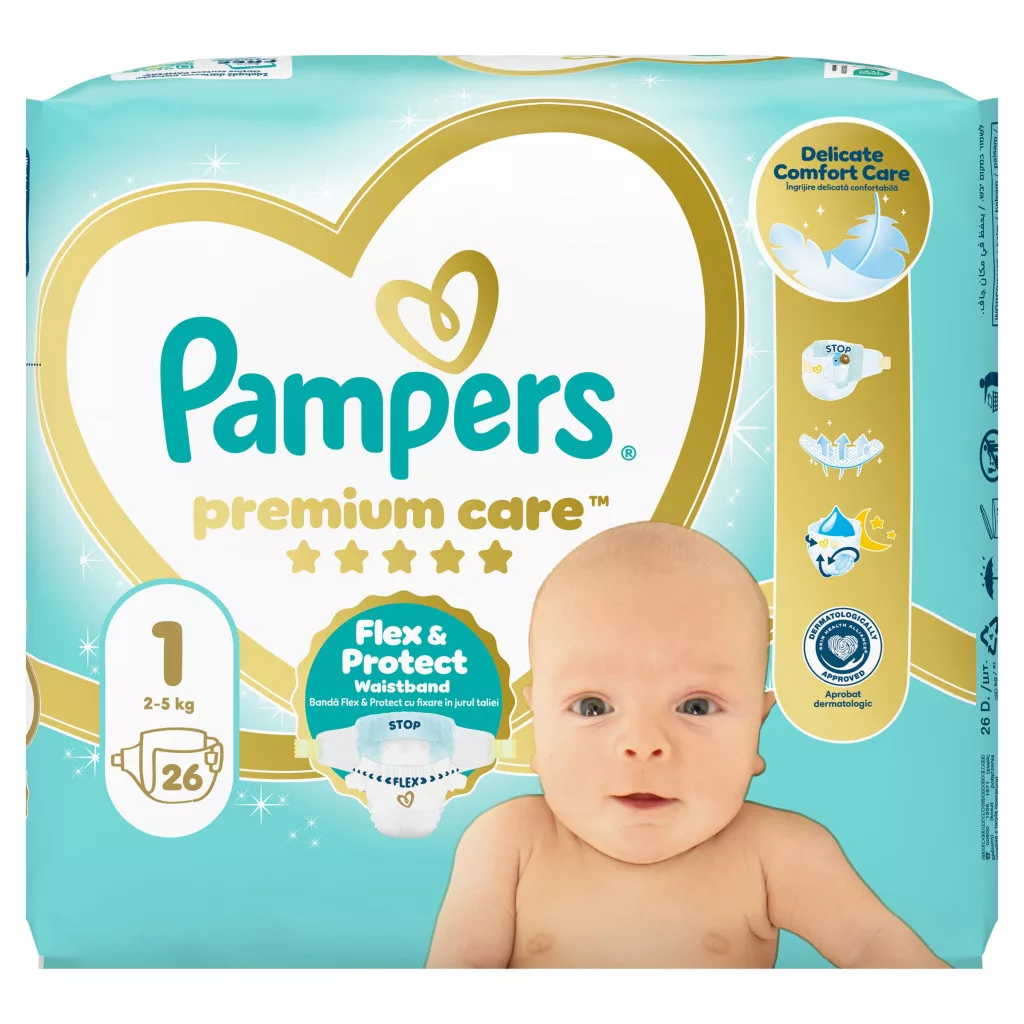 Pampers Premium Care pelenka, Újszülött 1, 2-5 kg, 26 db + AJÁNDÉK Baba az autóban matrica