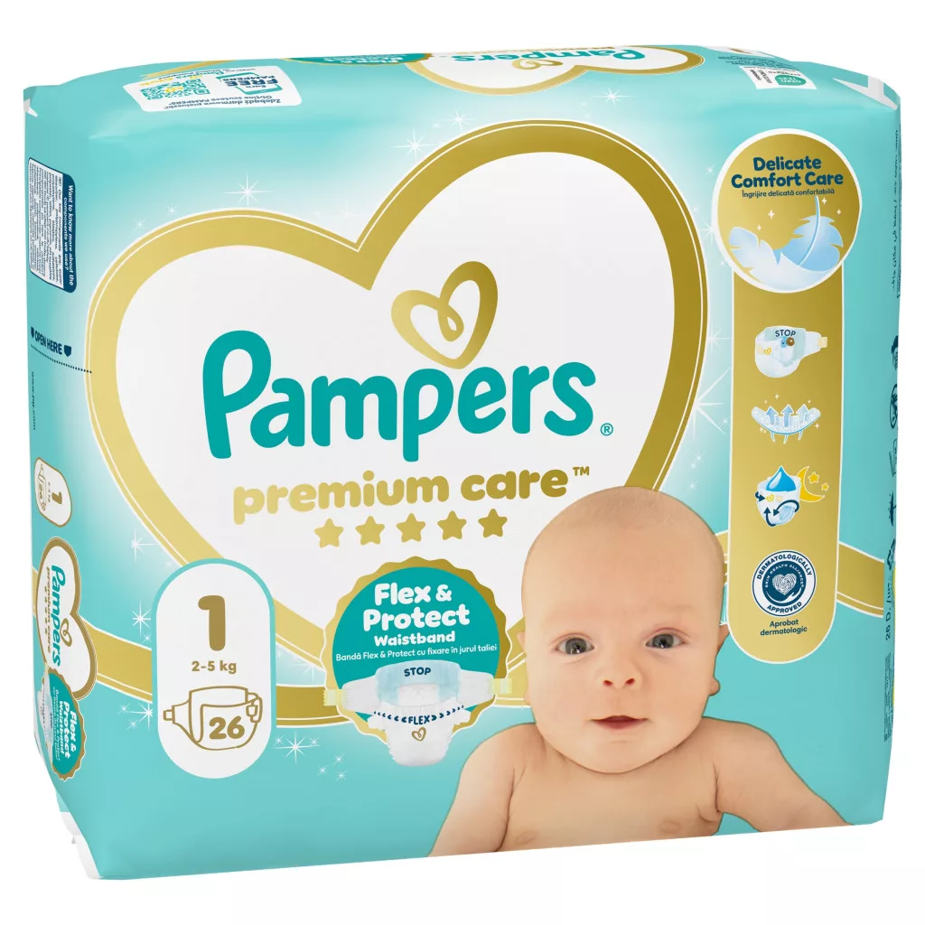 Pampers Premium Care pelenka, Újszülött 1, 2-5 kg, 26 db + AJÁNDÉK Baba az autóban matrica