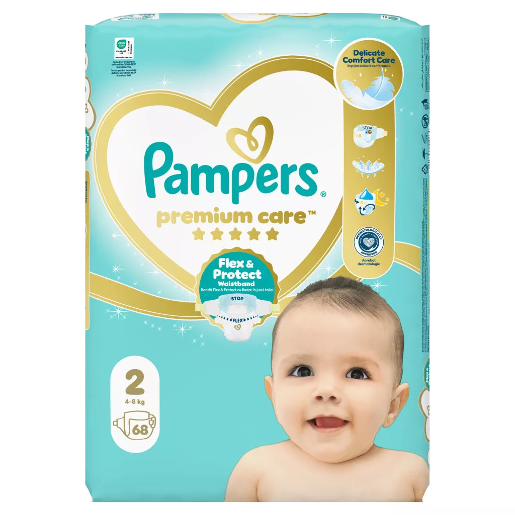 Pampers Premium Care pelenka, Mini 2, 4-8 kg, 68 db + AJÁNDÉK Baba az autóban matrica