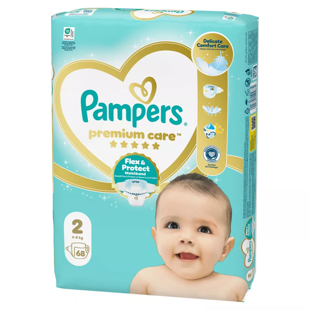Pampers Premium Care pelenka, Mini 2, 4-8 kg, 68 db + AJÁNDÉK Baba az autóban matrica