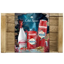   Old Spice Treasure Chest Ajándékcsomag: Deep Sea Deo Stift és Tusfürdő, Captain Arcszesz ajándék fadobozban