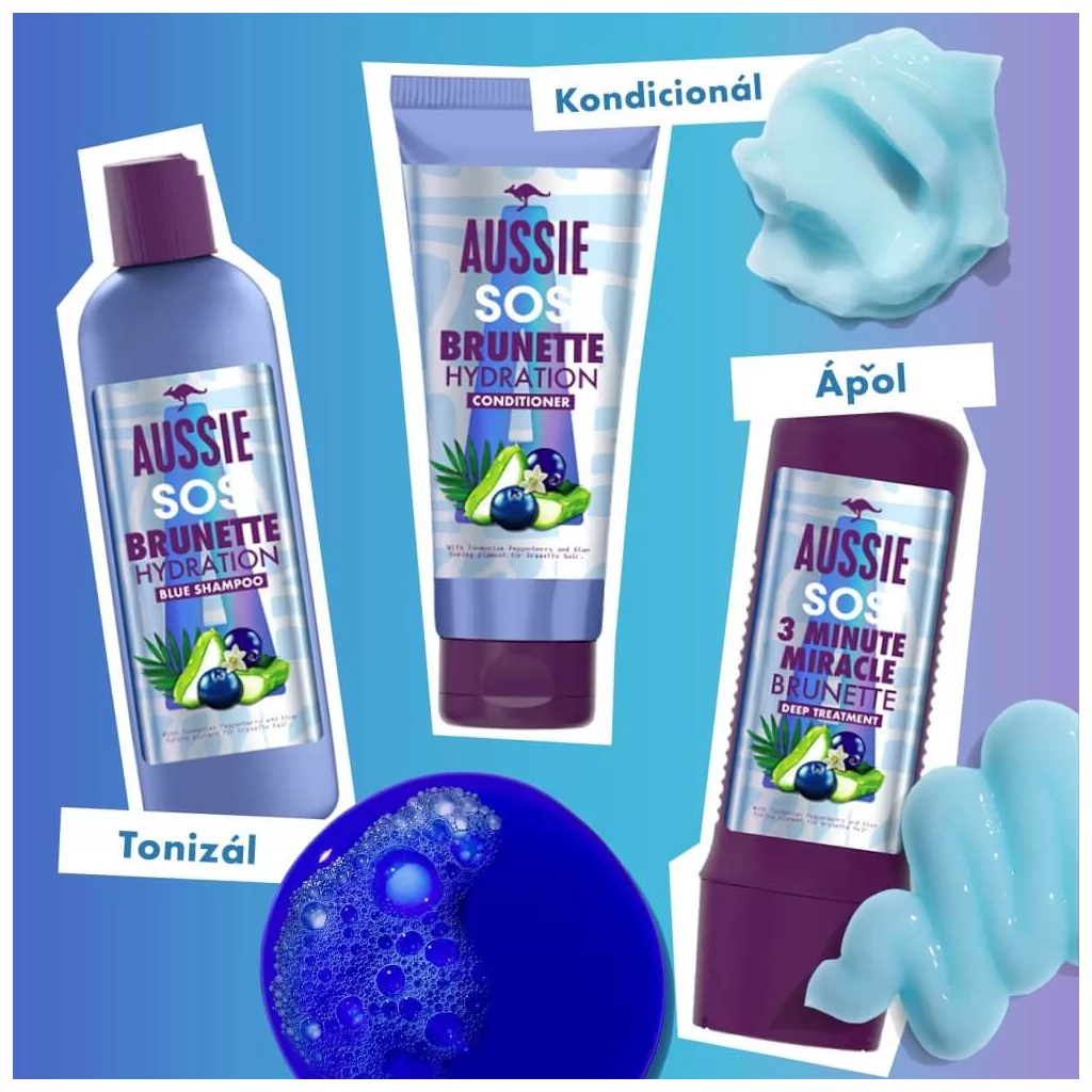 Aussie SOS Brunette Hair Hidratáló Vegán Kék Sampon (290 ml)