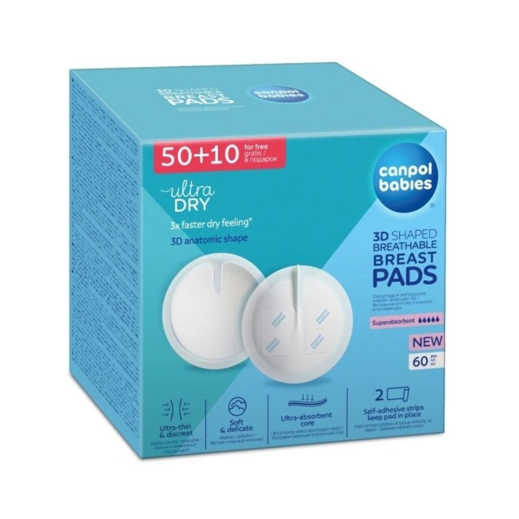 Canpol Babies 3D-s légáteresztő csúszásgátlós eldobható melltartóbetét (50+10 db)