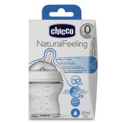   Chicco Natural Feeling műanyag cumisüveg szilikon ferde etetőcumival 0 hó+ 150 ml