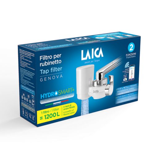 Laica Genova HYDROSMART rendszerű csapra szerelhető mikroplasztik+metal-stop vízszűrő (1200 liter)