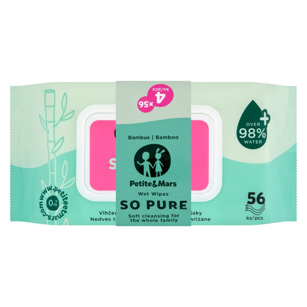 Petite&Mars So Pure bambusz nedves törlőkendő, biológiailag lebomló (4x56 db)