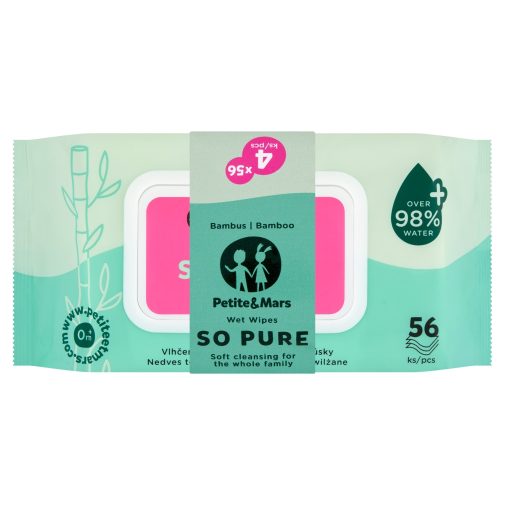Petite&Mars So Pure bambusz nedves törlőkendő, biológiailag lebomló (4x56 db)