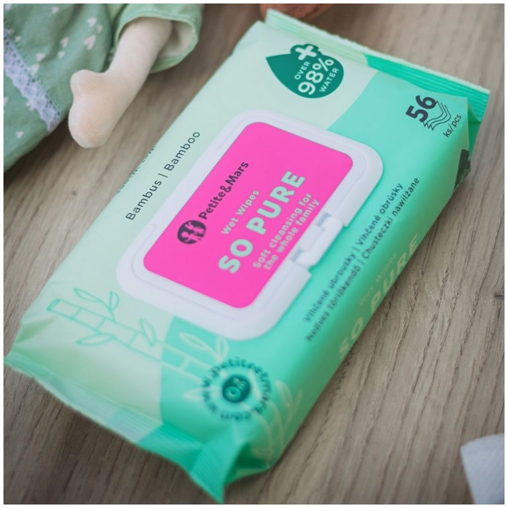 Petite&Mars So Pure bambusz nedves törlőkendő, biológiailag lebomló (12x56 db)