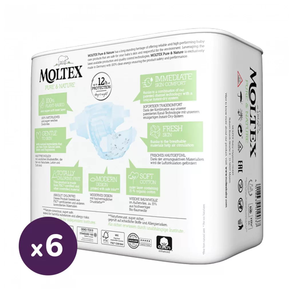 MOLTEX Pure&Nature öko pelenka, Újszülött 1, 2-4 kg HAVI PELENKACSOMAG 132 db + AJÁNDÉK Baba az autóban matrica