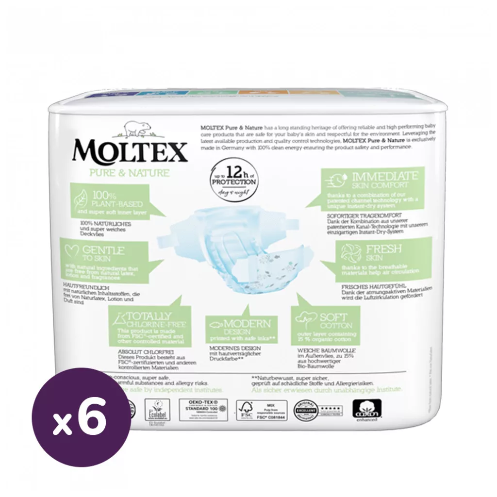 MOLTEX Pure&Nature öko pelenka, Újszülött 1, 2-4 kg HAVI PELENKACSOMAG 132 db + AJÁNDÉK Baba az autóban matrica