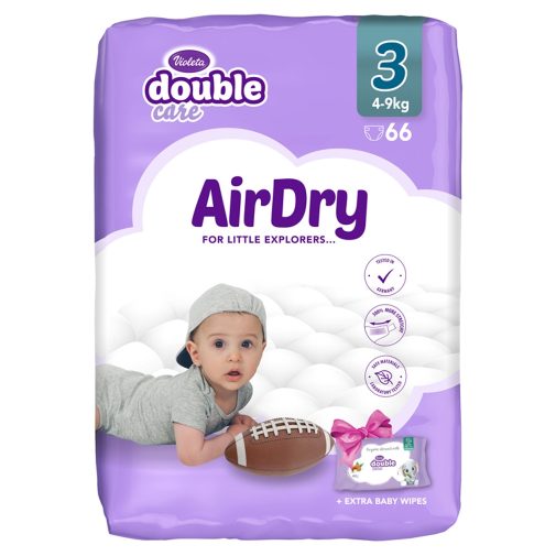 Violeta Double Care Air Dry nadrágpelenka 3, 4-9 kg, 66 db (+ 40 db ajándék törlőkendő)