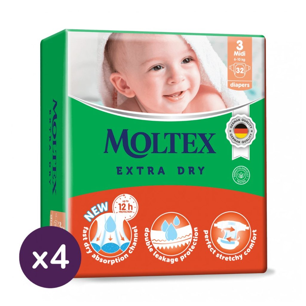 MOLTEX Extra Dry nadrágpelenka, Midi 3, 6-10 kg HAVI PELENKACSOMAG 128 db