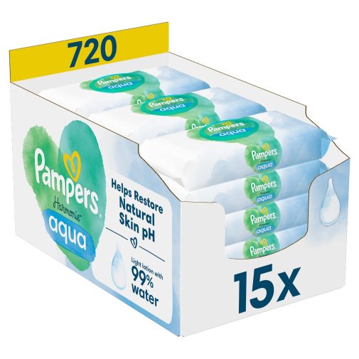 Pampers Harmonie Aqua Plastic Free műanyagmentes nedves törlőkendő 15x48 db