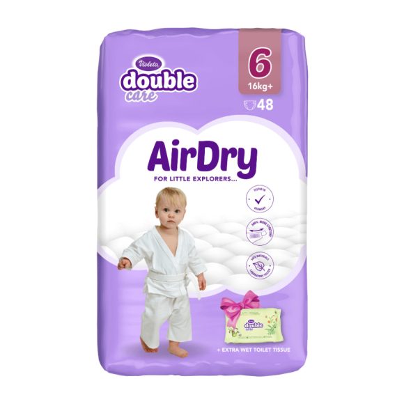 Violeta Double Care Air Dry nadrágpelenka 6, 16+ kg, 48 db +( 40 db ajándék nedves toalettpapír)
