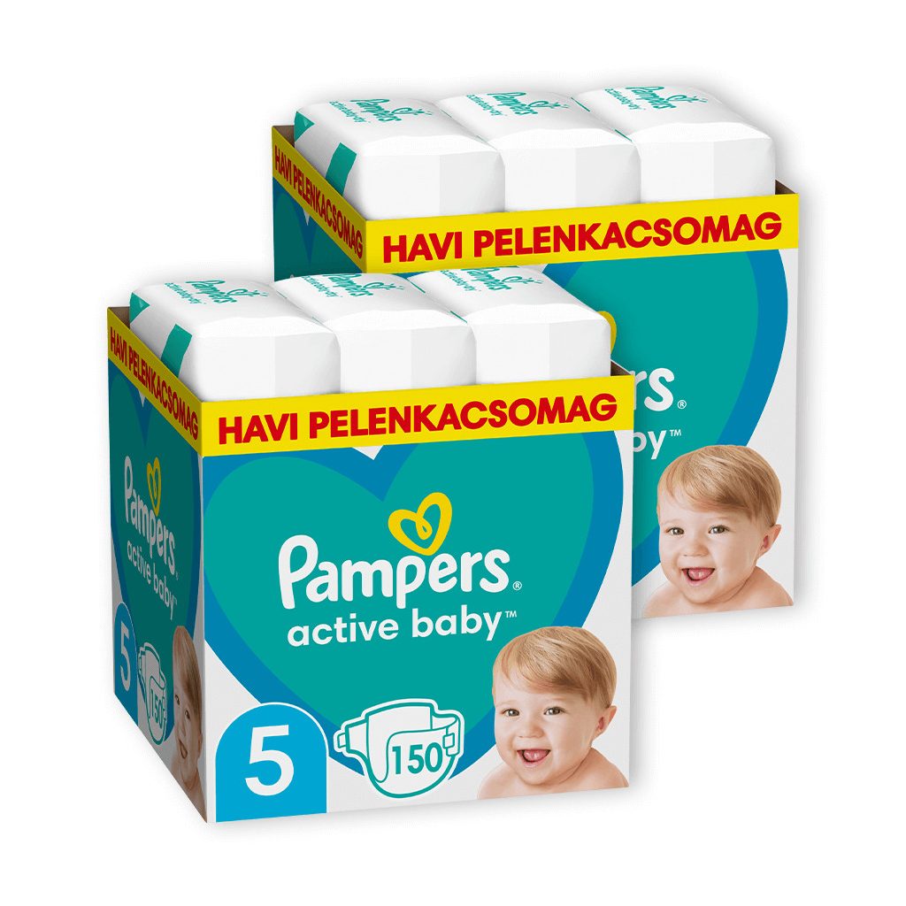 INGYENES SZÁLLÍTÁS - Pampers Active Baby pelenka, Junior 5, 11-16 kg, 1+1, 300 db + ajándék Harmonie törlőkendő