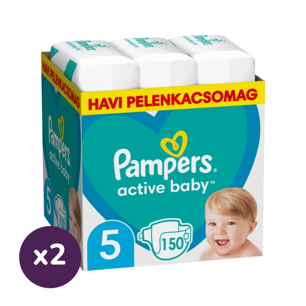 INGYENES SZÁLLÍTÁS - Pampers Active Baby pelenka, Junior 5, 11-16 kg, 1+1, 300 db + ajándék Harmonie törlőkendő