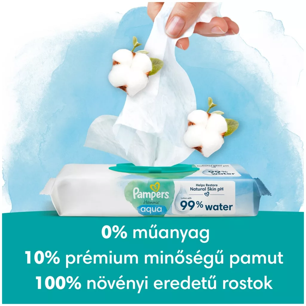 Pampers Harmonie Aqua Plastic Free műanyagmentes nedves törlőkendő (9x48 db)