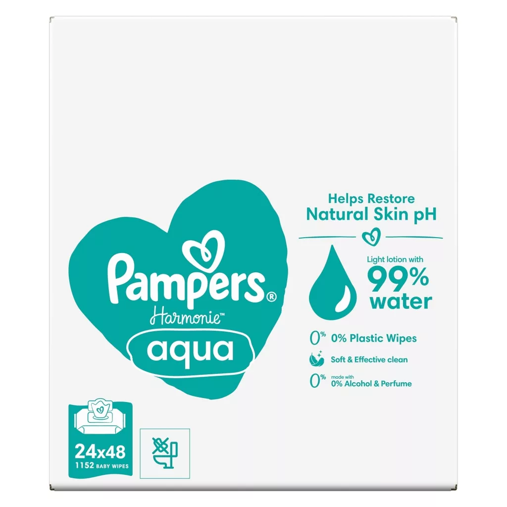 Pampers Harmonie Aqua Plastic Free műanyagmentes nedves törlőkendő (24x48 db)