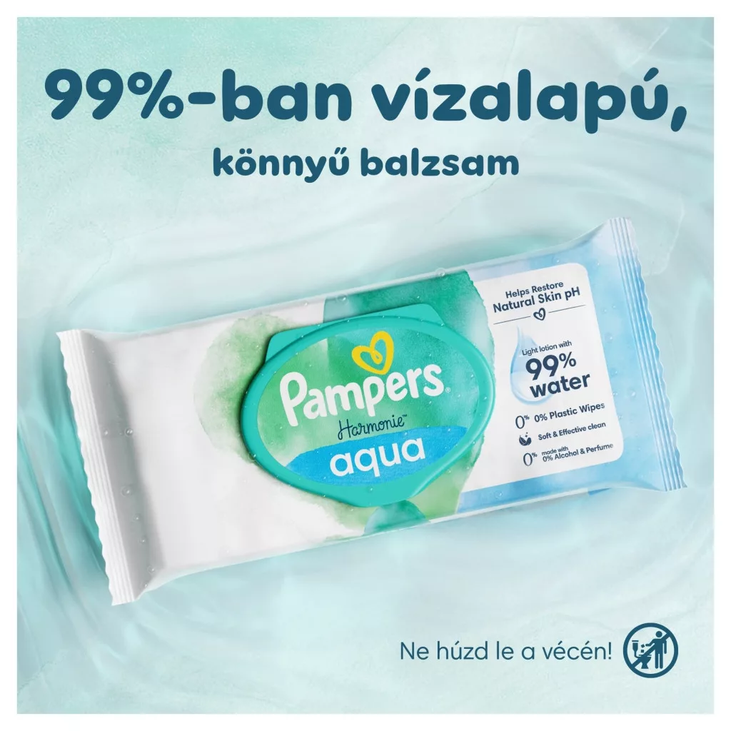 Pampers Harmonie Aqua Plastic Free műanyagmentes nedves törlőkendő (24x48 db)