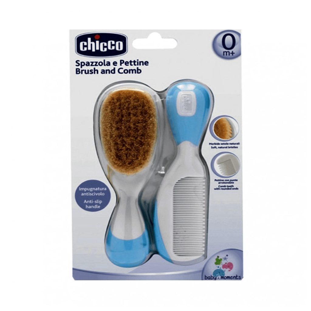 Chicco Fésű + kefe természetes sörtékkel (világoskék)