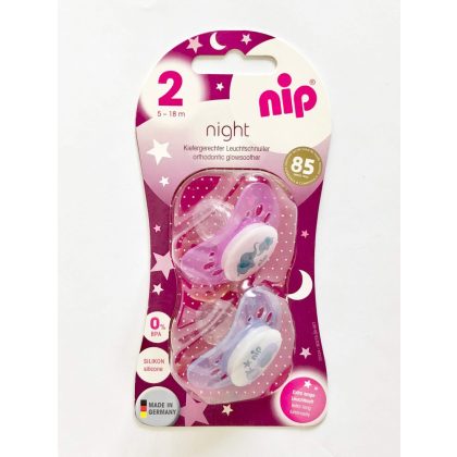 Nip Night szilikon éjszakai világító játszócumi 5-18 hó 2 db (rózsaszín, lila) - elefánt, viziló