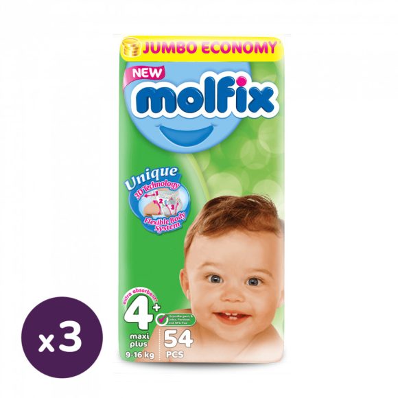 Molfix pelenka, Maxi+ 4+, 9-16 kg, HAVI PELENKACSOMAG 162 db