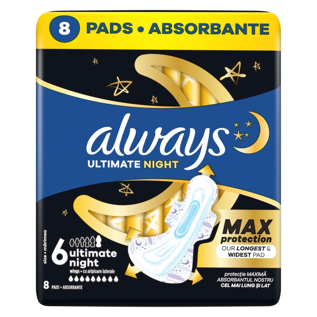 Always Ultra Ultimate Night egészségügyi betét, 6-os méret (8 db)