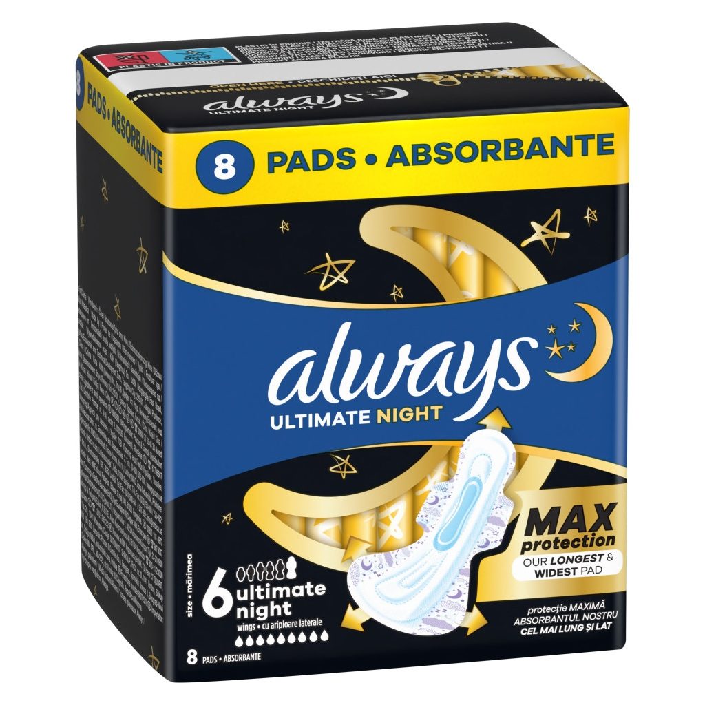 Always Ultra Ultimate Night egészségügyi betét, 6-os méret (8 db)