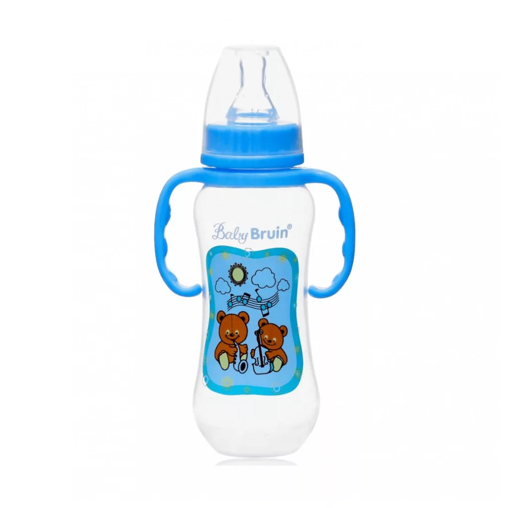 BabyBruin műanyag karcsúsított cumisüveg fogóval 240 ml (fiús)