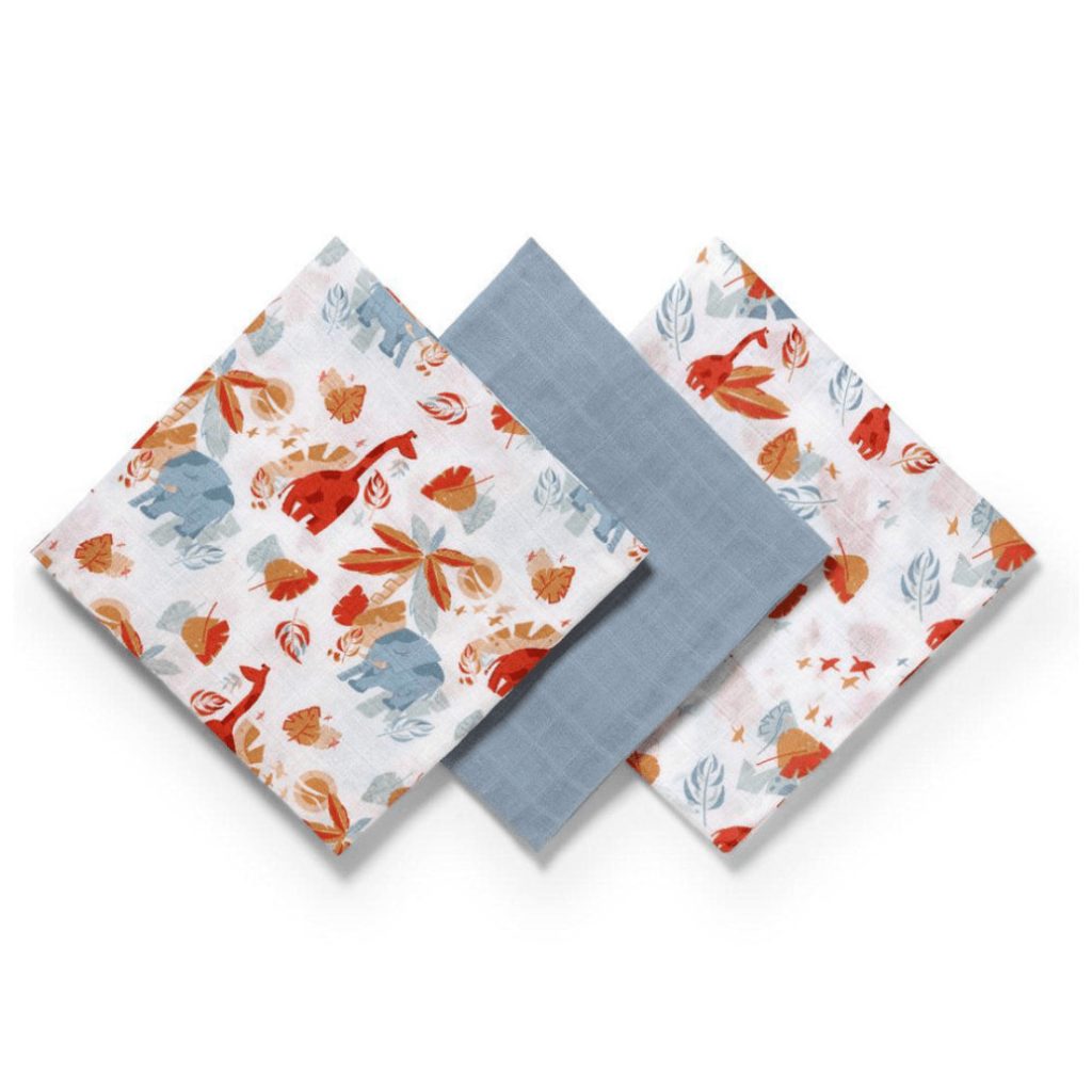 BabyOno textilpelenka - acélkék-állatkák (3 db)