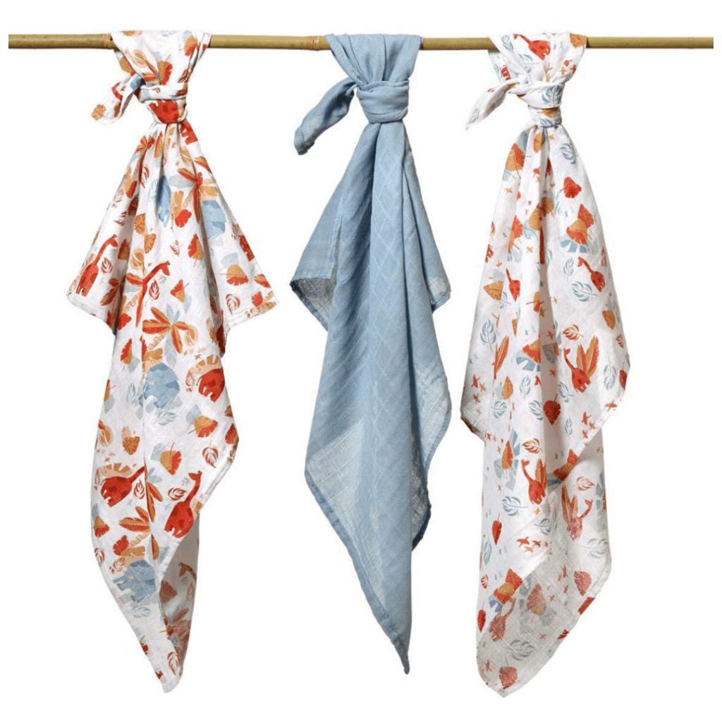 BabyOno textilpelenka - acélkék-állatkák (3 db)