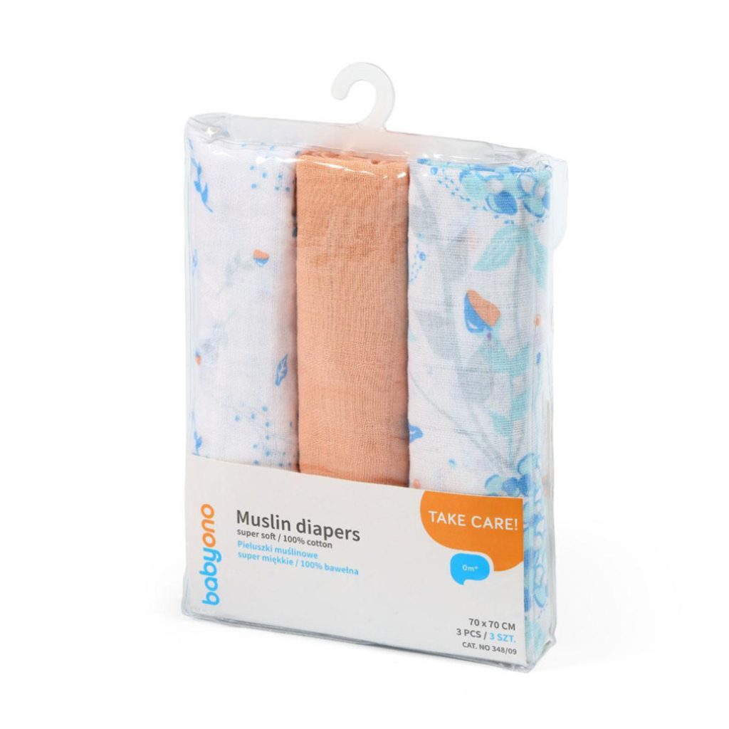 BabyOno textilpelenka - kék-barack (3 db)