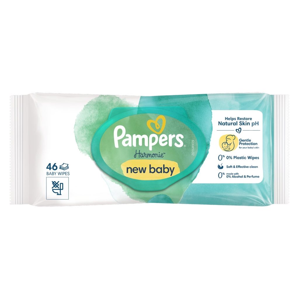 Pampers Harmonie New Baby Plastic free műanyagmentes nedves törlőkendő 46 db