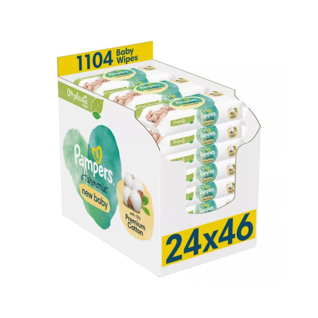 Pampers Harmonie New Baby Plastic Free műanyagmentes nedves törlőkendő (24x46 db)