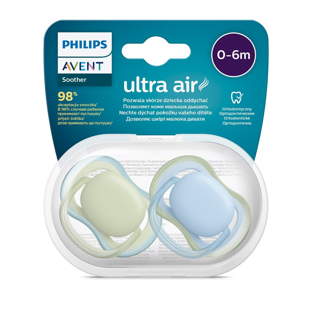 Philips Avent SCF085/21 Játszócumi Ultra air neutral 0-6hó fiús 2db (kék-zöld)