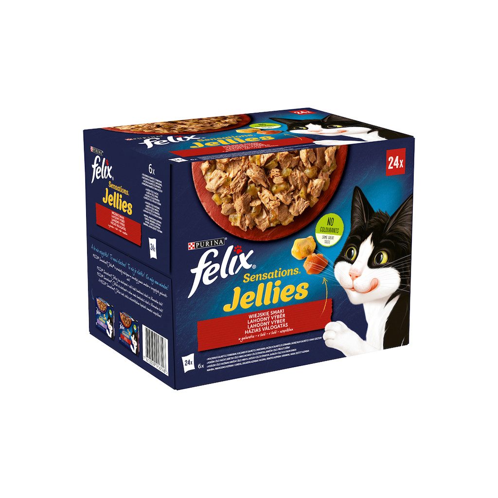 Purina Felix Sensations Jellies alutasakos macskaeledel házias válogatás aszpikban (24x85 g)