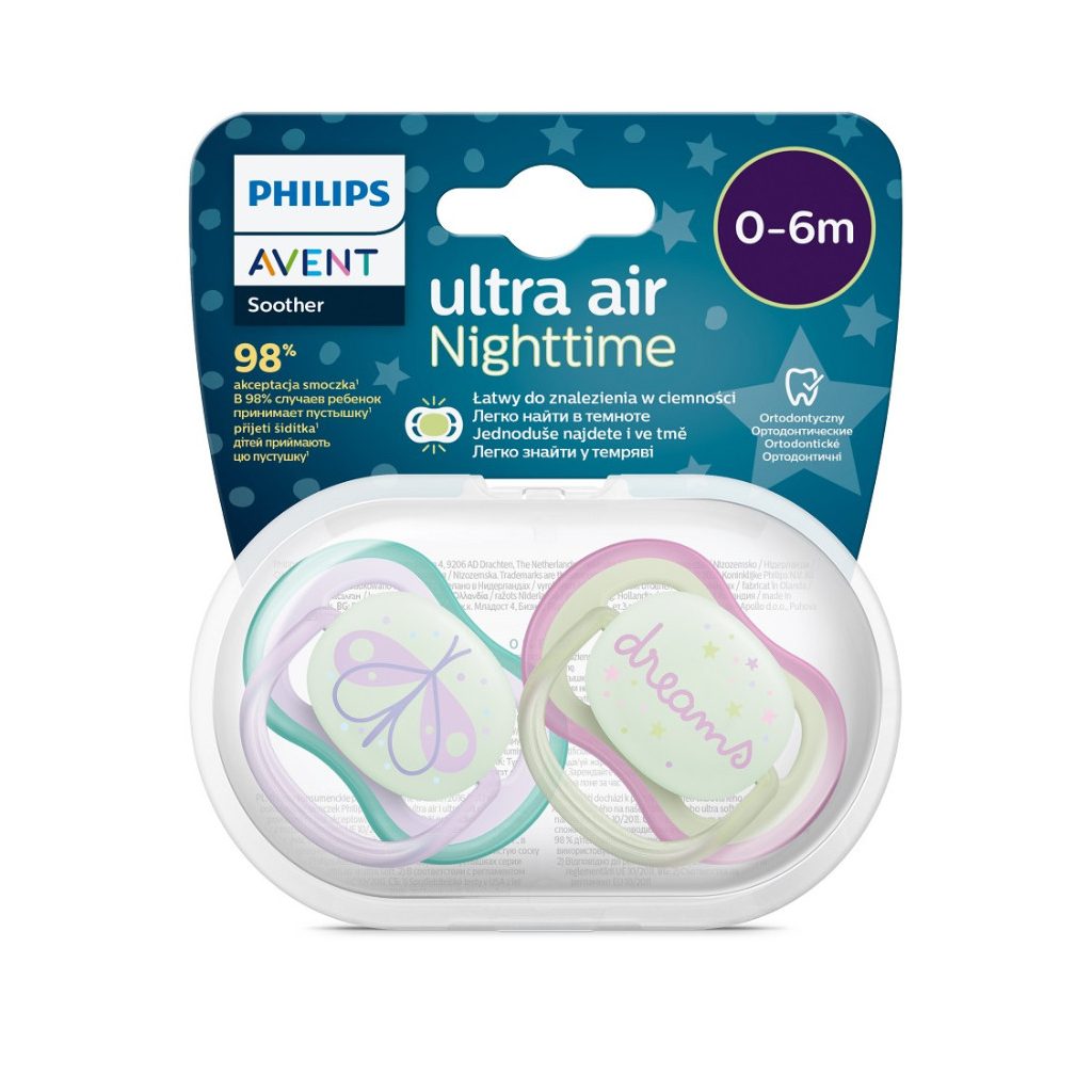 Philips AVENT SCF376/19 Ultra air játszócumi éjszakai 0-6hó, lányos (2 db)