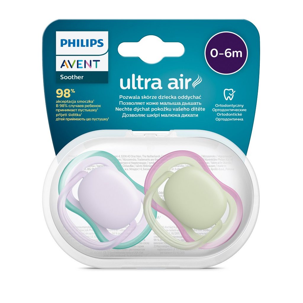 Philips Avent SCF085/24 Játszócumi Ultra air neutral 0-6hó lányos 2db (lila-zöld)