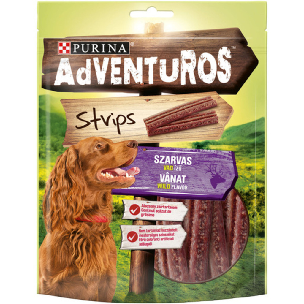 Purina Adventuros Strips jutalomfalat kutyáknak szarvas, vad ízű (90 g)