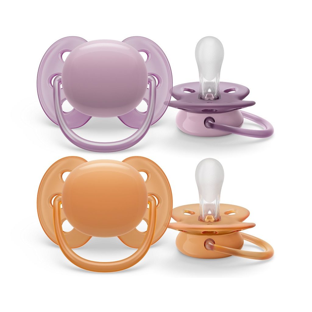 Philips Avent SCF091/31 Játszócumi Ultrasoft Premium neutral 0-6hó 2 db (rózsaszín-lila)